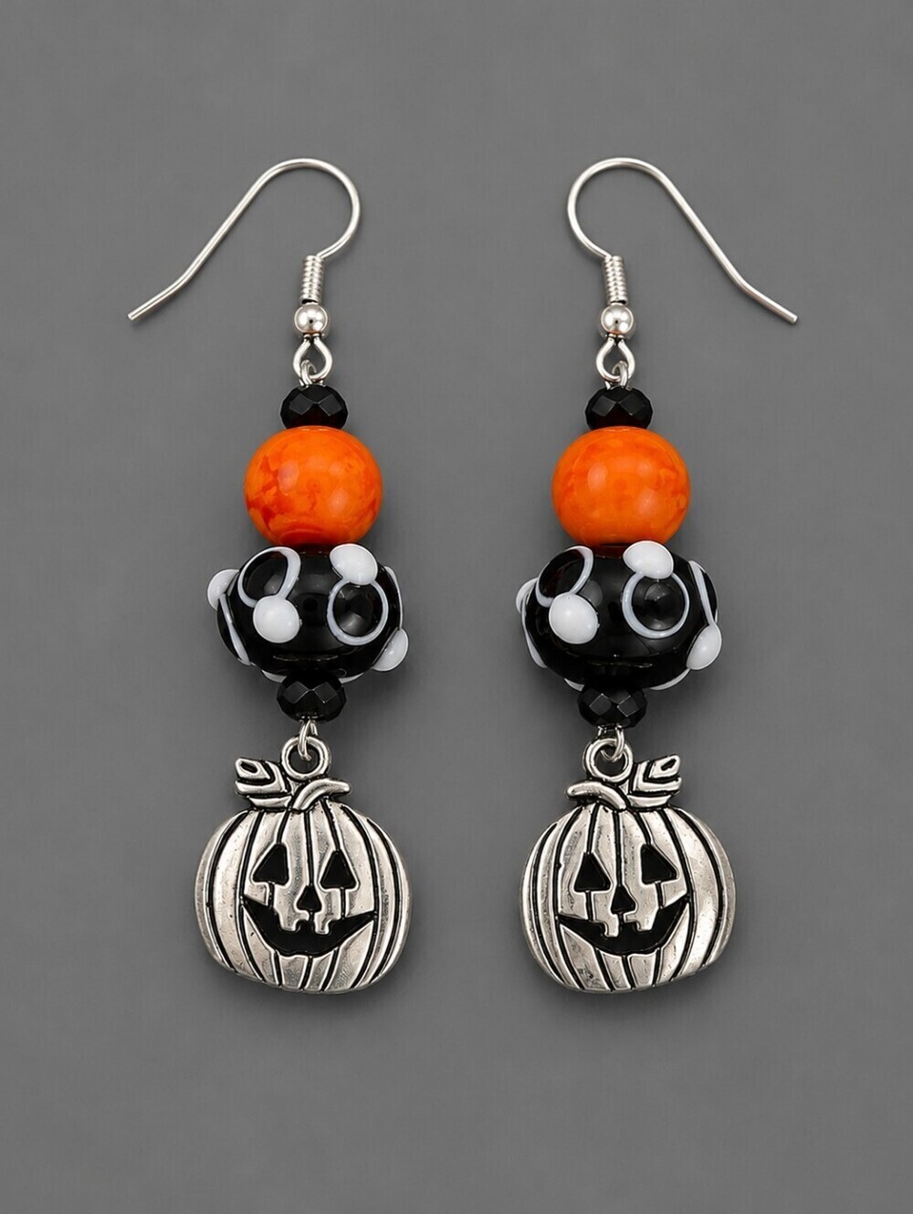 HANDMADE Halloween Lampwork Glass Beaded Pumpkin Dangle Earrings